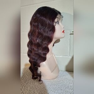 Deep Burgundy Wavy Women’s Hair Wig Human Hair Blend